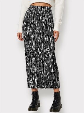 Vintage 90s Black White Print Long Wrap Skirt Made in Canada Size Medium